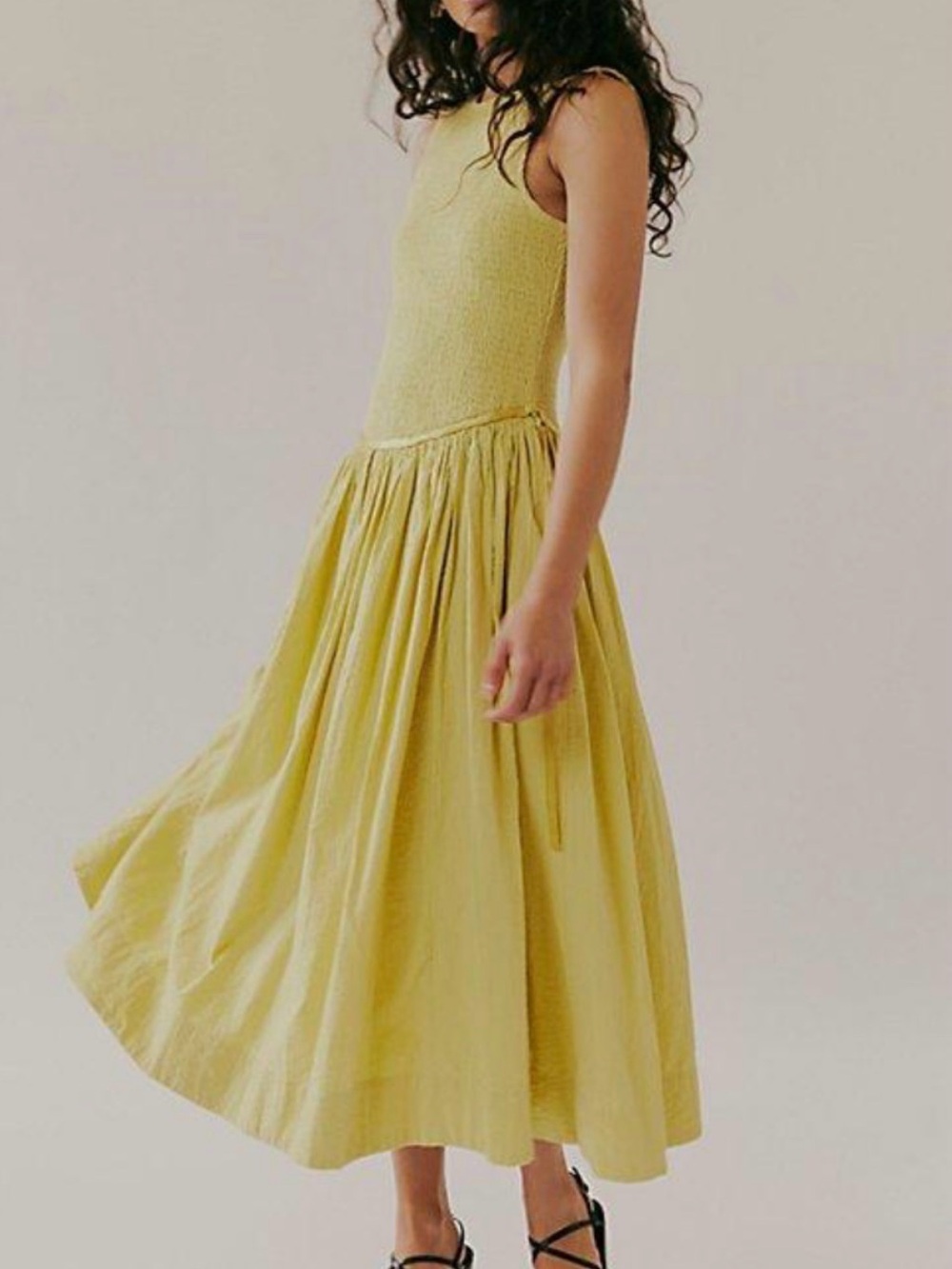 Free People Yellow Smocked Bodice Maxi Dress
